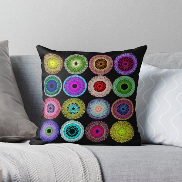 Colorful String Stars on Black Throw Pillow