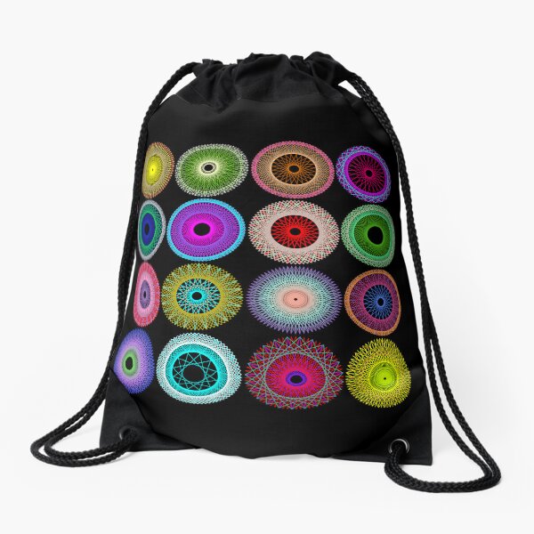 Colorful String Stars on Black Drawstring Bag