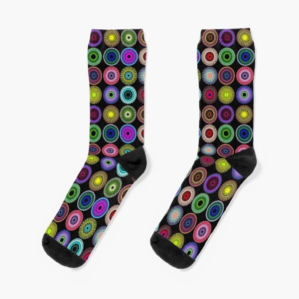 Colorful String Stars on Black Socks