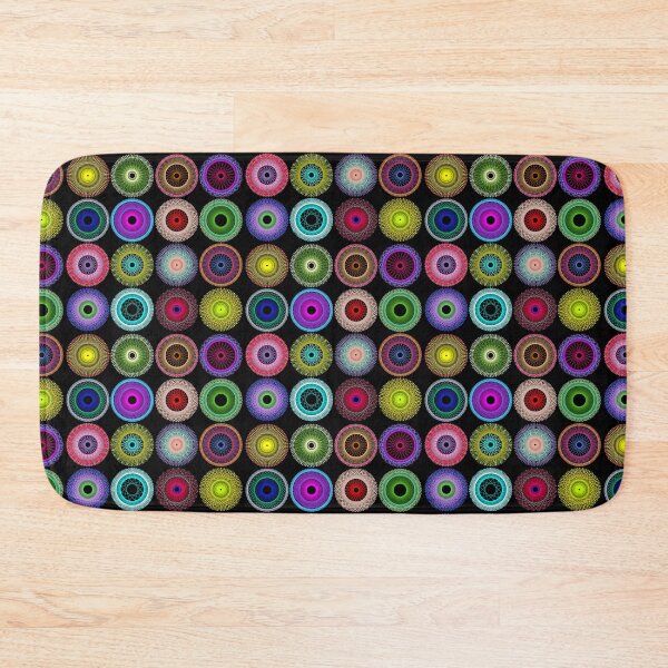 Colorful String Stars on Black Bath Mat