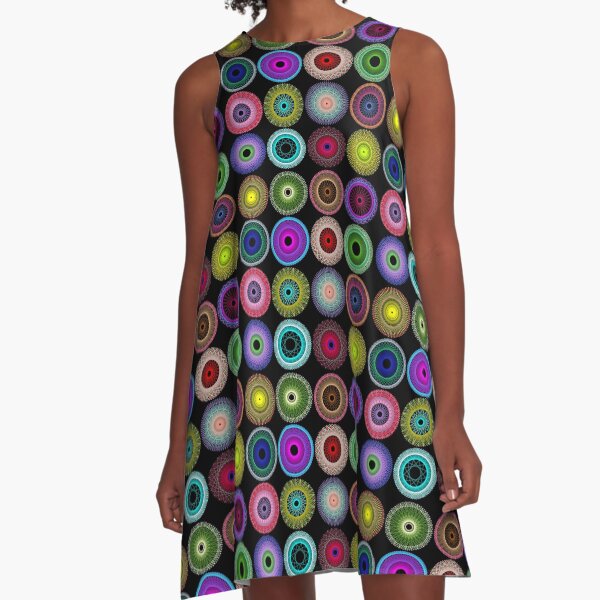 Colorful String Stars on Black A-Line Dress