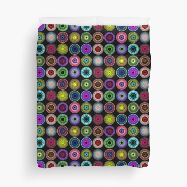 Colorful String Stars on Black Duvet Cover