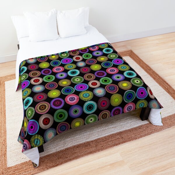 Colorful String Stars on Black Comforter