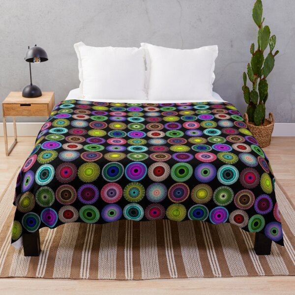 Colorful String Stars on Black Throw Blanket