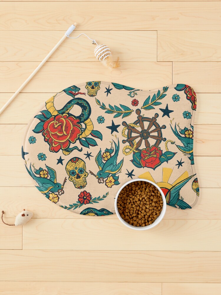 Thumbnail 1 of 5, Pet Mat, Punk Tattoo Pattern Design and Illustration designed and sold by Amanda Irene.