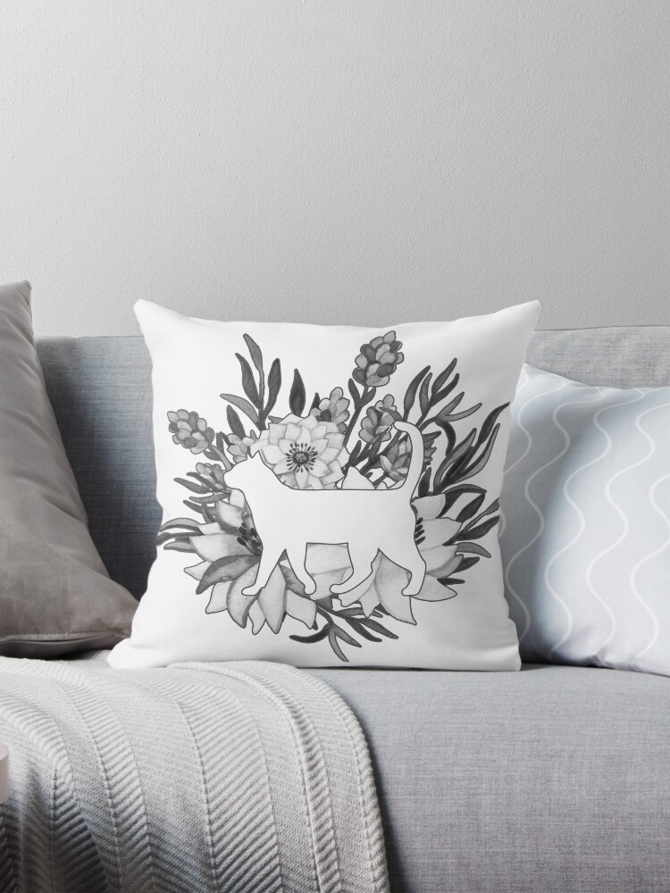 Thumbnail 1 of 4, Pillow, Gray Bouquet Cat designed and sold by petsblogs.