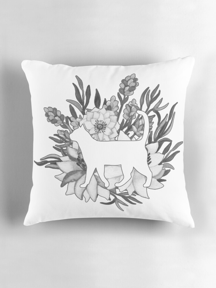 Thumbnail 3 of 4, Pillow, Gray Bouquet Cat designed and sold by petsblogs.