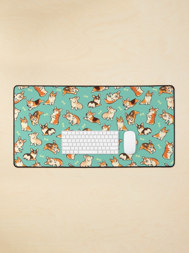 Thumbnail 1 of 5, Mouse Pad, Jolly corgis in green designed and sold by Colordrilos.