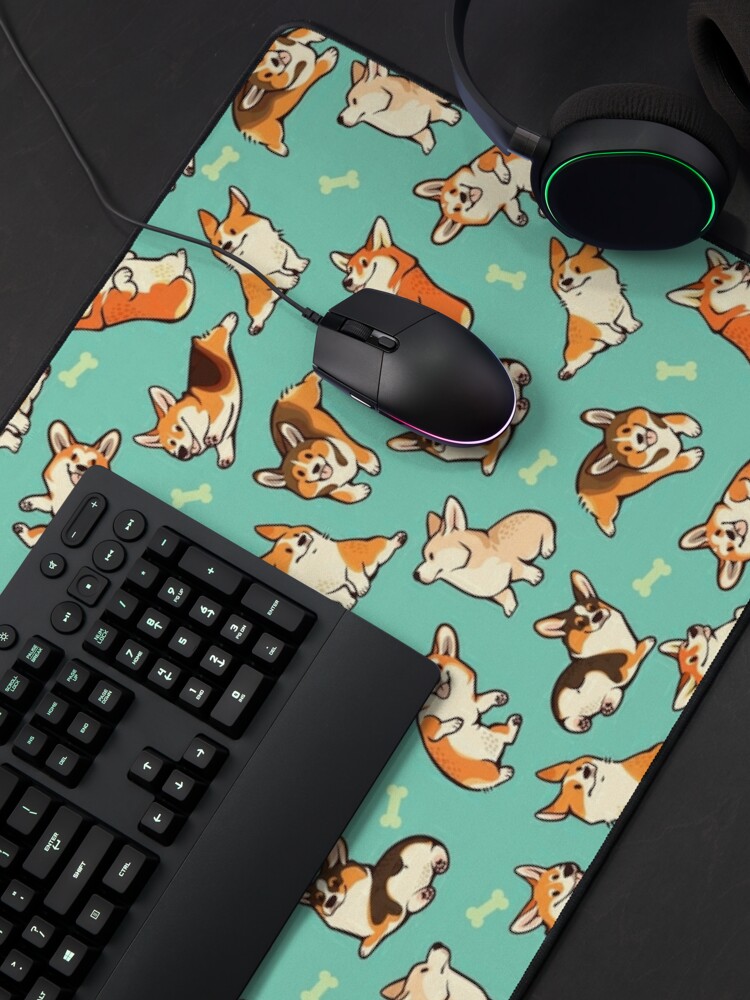 Alternate view of Jolly corgis in green Mouse Pad