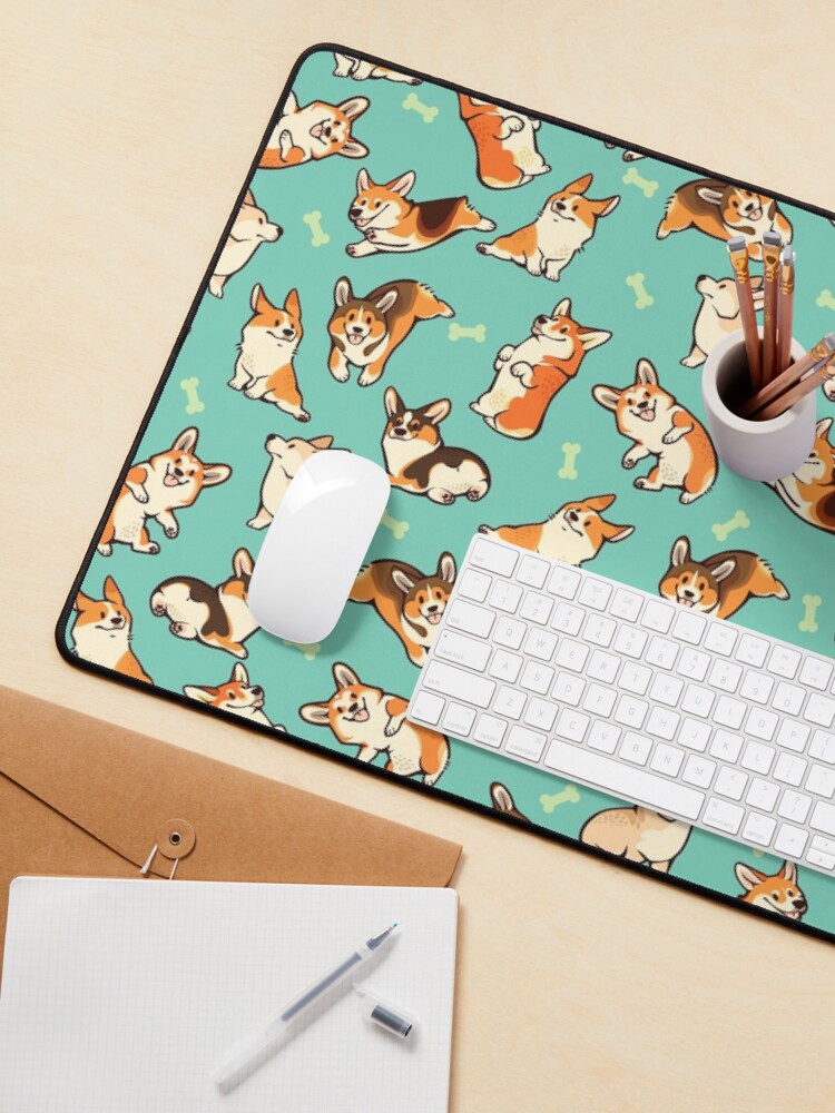 Alternate view of Jolly corgis in green Mouse Pad