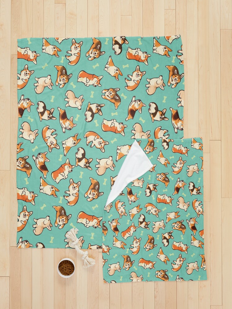 Alternate view of Jolly corgis in green Pet Blanket