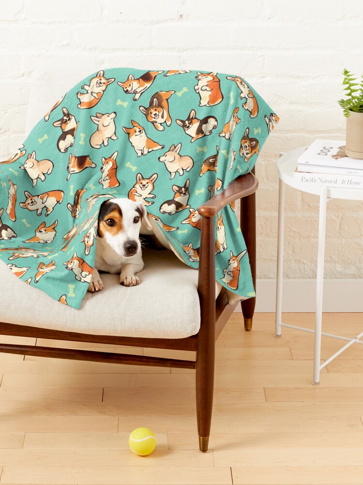 Alternate view of Jolly corgis in green Pet Blanket