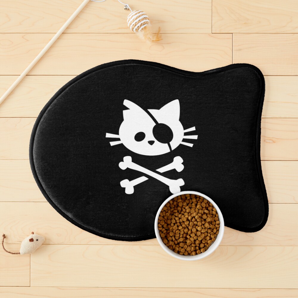 Black Heavy Duty Floor Mat featuring Pirate Cat Skull and