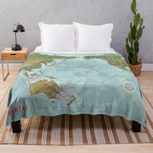 Item preview, 1965 Quntas around the world airlines Route Map designed and sold by SuperMerchMan.