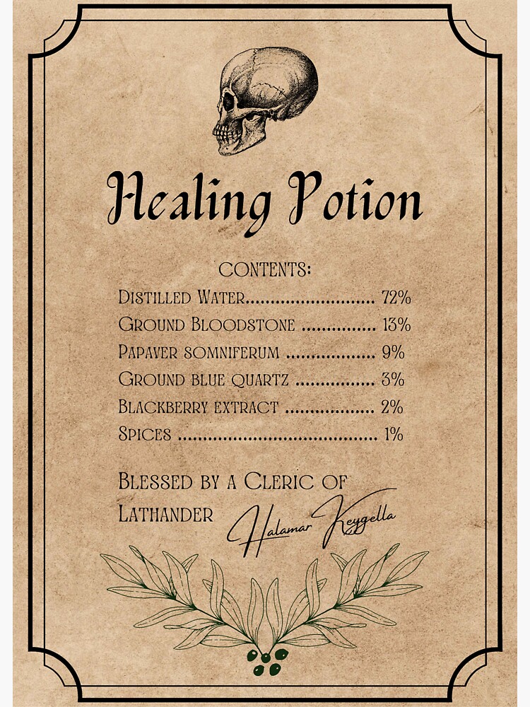 "D&D Vintage Healing Potion Label" Sticker for Sale by IsabellaPezza Redbubble