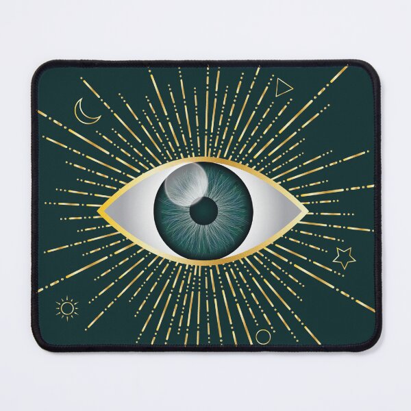 Item preview, Teal Green Evil Eye Gold Eyelashes Sun Moon Star Triangle Circle Nazar Mati Protection Talisman designed and sold by Karen McFarland.