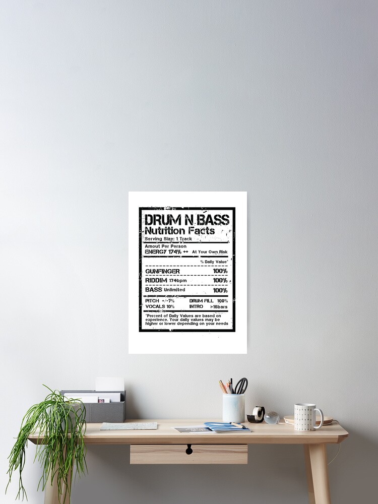 "Drum N Bass Nutrition Facts Label ( Distressed Edit )" Poster for Sale