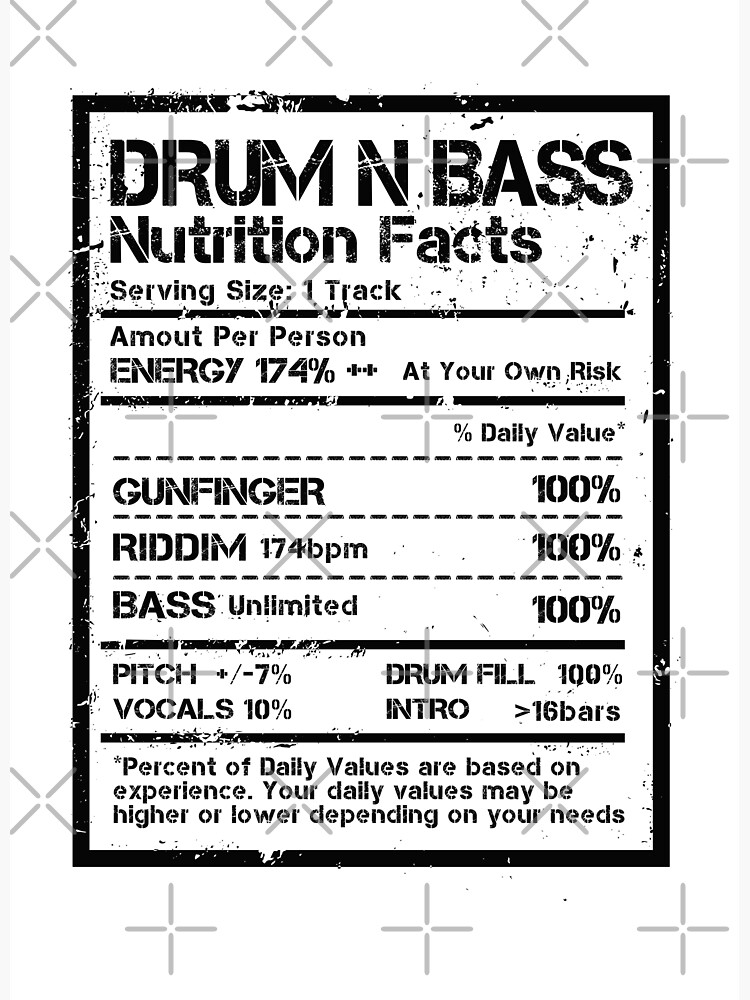 "Drum N Bass Nutrition Facts Label ( Distressed Edit )" Sticker by
