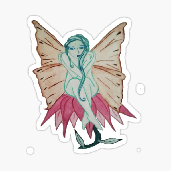 Fairycore Green Fairy Sitting on a Pink Flower Sticker