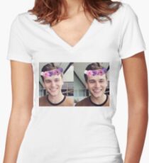 Brandon Flynn (Flower Crown)- Thirteen Reasons Why Women's Fitted V-Neck T-Shirt