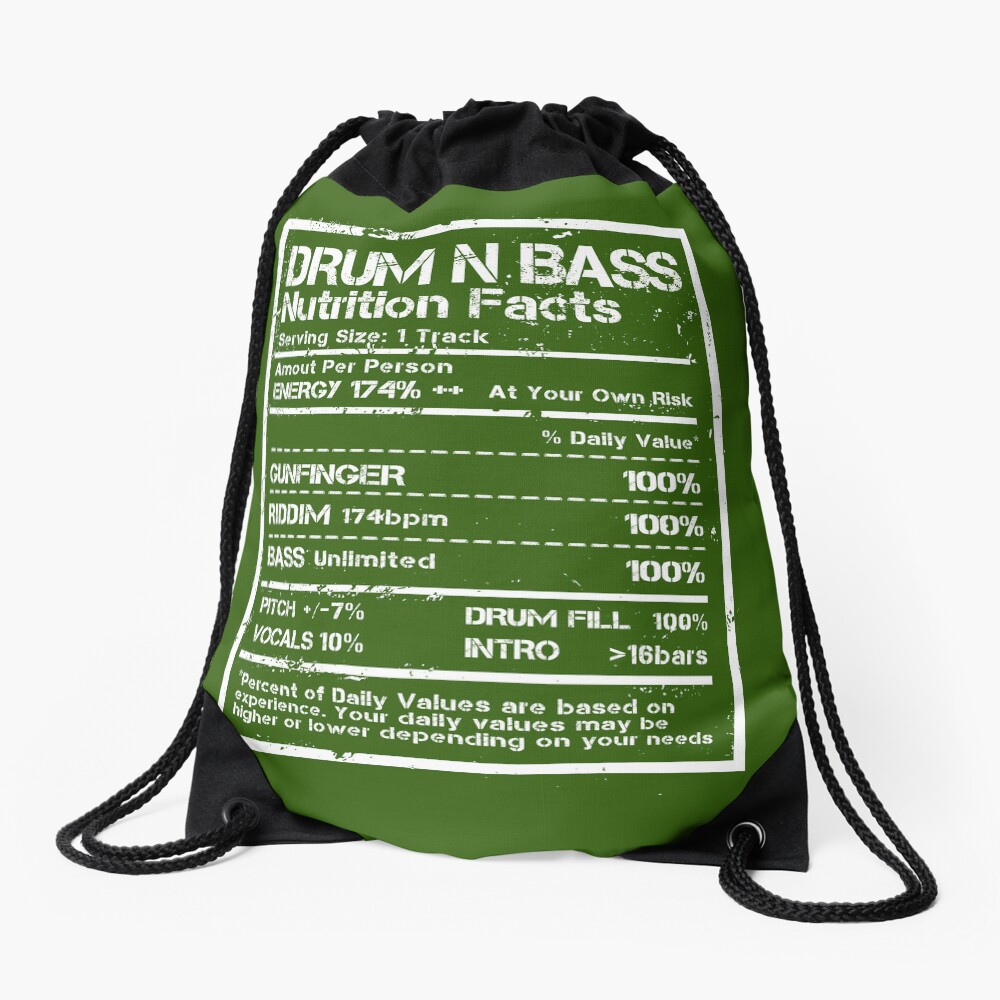 Drum N Bass Nutrition Facts Label ( White Text Edit ) Drawstring Bag