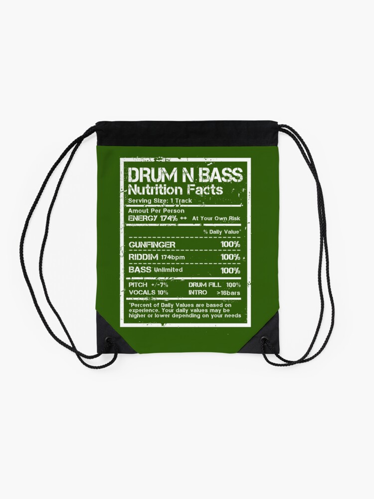 Alternate view of Drum N Bass Nutrition Facts Label ( White Text Edit ) Drawstring Bag