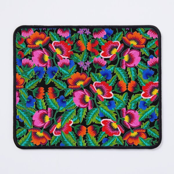 Item preview, Grandmommy Flowering Bouquet - Poppies Centaurea Violet - Green Leaves - Blossom - Satin Stitch Embroidery - Colorful on Black designed and sold by GrandTartaria.