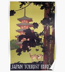 Vintage Japan Travel Deer and Temple Poster