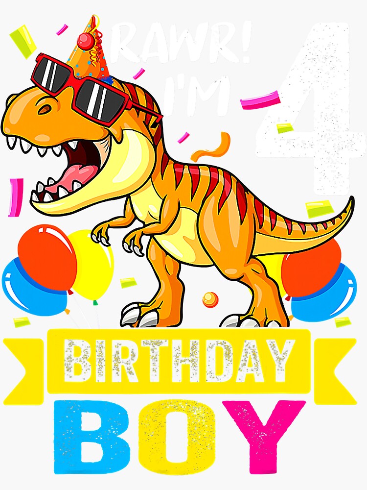 4th Birthday Boys 4 Years Old Dinosaur Dino' Sticker