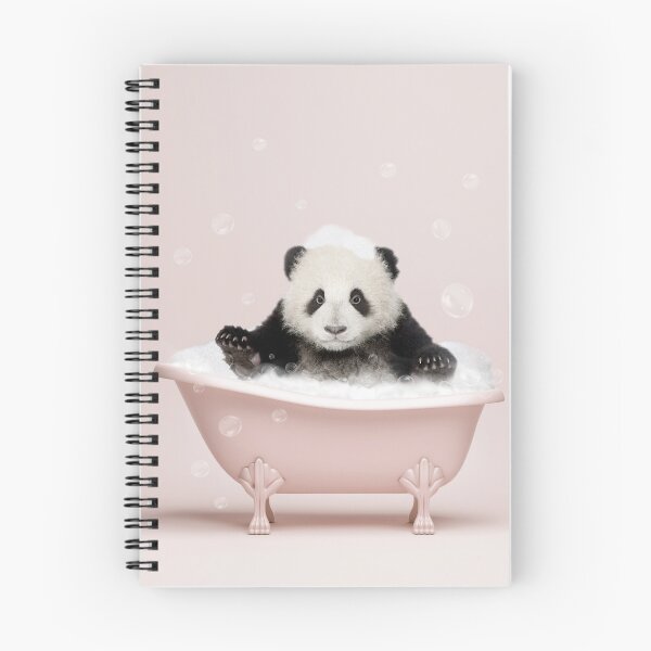 Item preview, panda in bathtub, baby animal in bathtub, kids bathroom print pink designed and sold by PinkJellyfishCo.