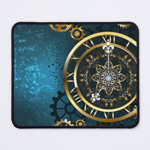 Item preview, Golden Clock on Turquoise Background ( Steampunk ) designed and sold by Blackmoon9.