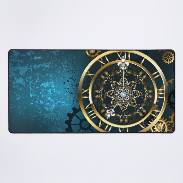 Item preview, Golden Clock on Turquoise Background ( Steampunk ) designed and sold by Blackmoon9.