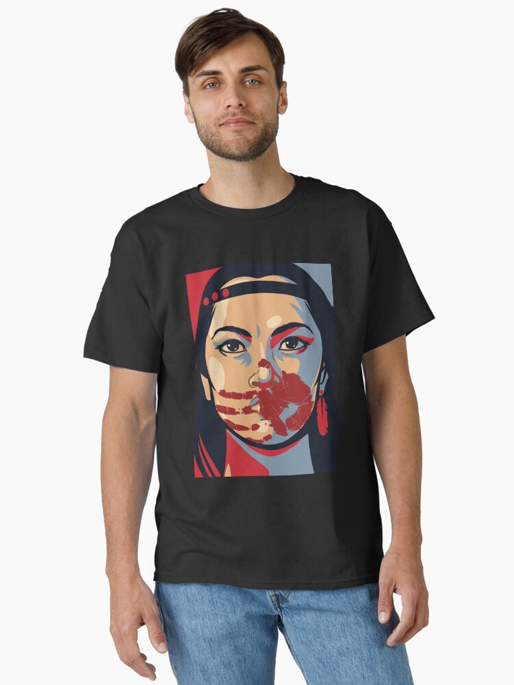 Thumbnail 2 of 7, Classic T-Shirt, MMIW Awareness Native American Woman Artwork For The Missing and Murdered Indigenous Women Version 2 designed and sold by Despertar1111Co.