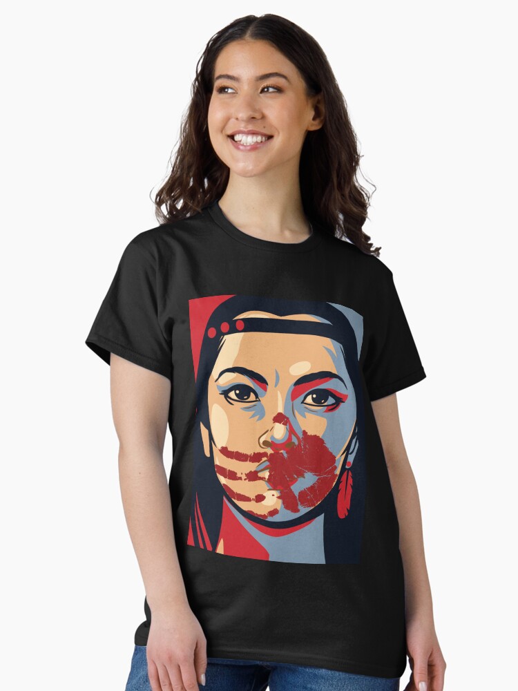 Thumbnail 1 of 7, Classic T-Shirt, MMIW Awareness Native American Woman Artwork For The Missing and Murdered Indigenous Women Version 2 designed and sold by Despertar1111Co.