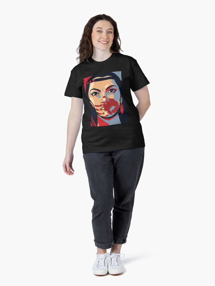 Thumbnail 4 of 7, Classic T-Shirt, MMIW Awareness Native American Woman Artwork For The Missing and Murdered Indigenous Women Version 2 designed and sold by Despertar1111Co.