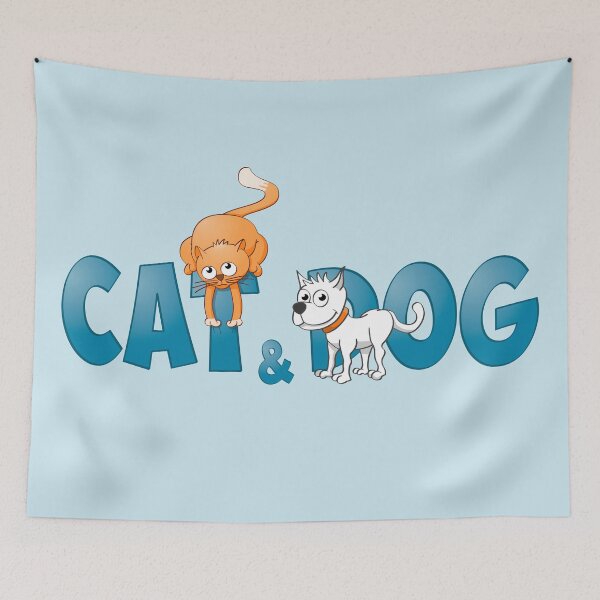 Item preview, Funny and colorful Cat and dog illustration.  designed and sold by Stef Ringoot, cartoons and illustrations.