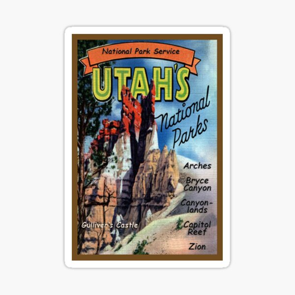 Aperçu de l'œuvre Sticker Vintage Parcs Nationaux de l'Utah créée et vendue par MeLikeyTees.
