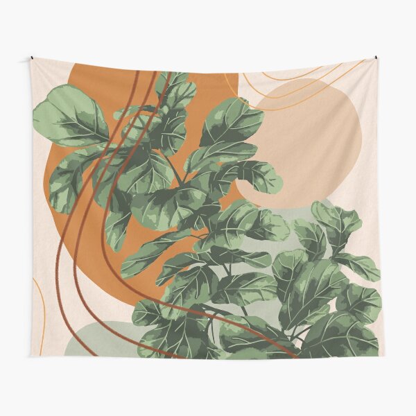 Mid Century Modern, Abstract Plant Illustration, Fiddle Leaf Fig Art Tapestry
