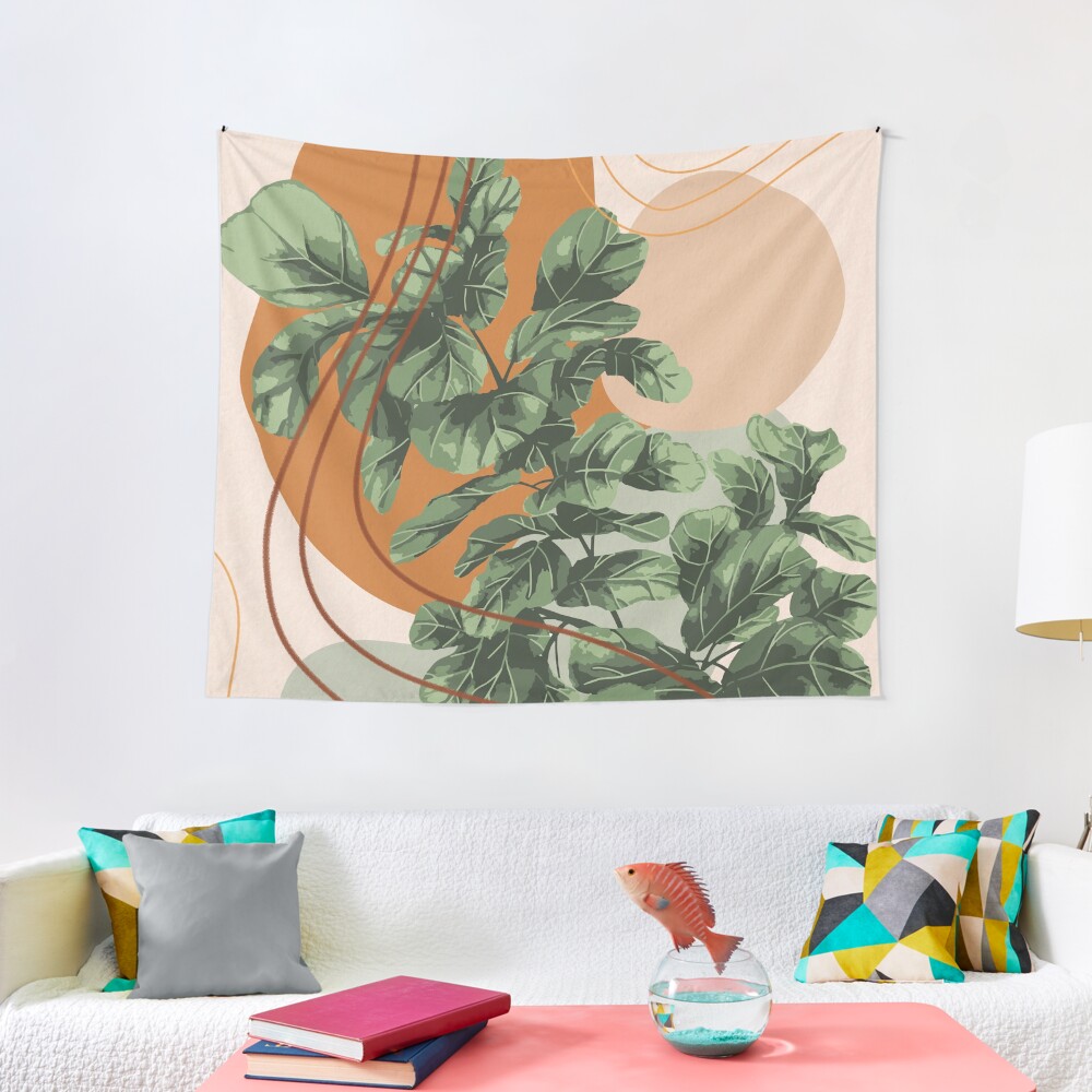 Mid Century Modern, Abstract Plant Illustration, Fiddle Leaf Fig Art Tapestry