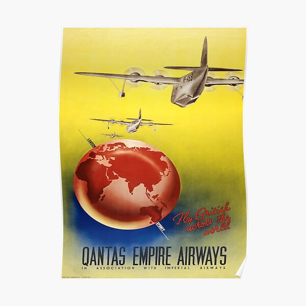 Beautiful Old Advertising Poster Stamp QANTAS EMPIRE AIRWAYS to JAPAN c 1960 
