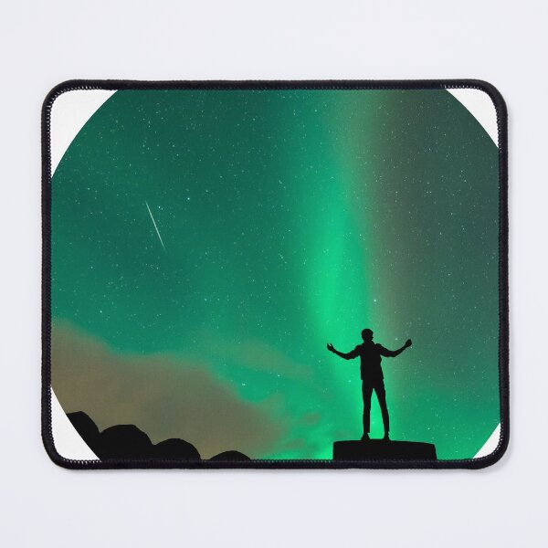 Item preview, man inspire by magnetic green northern lights skies with a falling star designed and sold by ImRotem.
