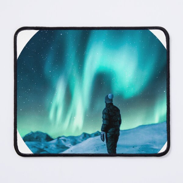 Item preview, man watching magnetic blue northern lights skies shirt designed and sold by ImRotem.