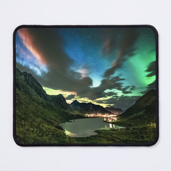 Item preview, amazing view with northern lights trails between mountain above a lake designed and sold by ImRotem.