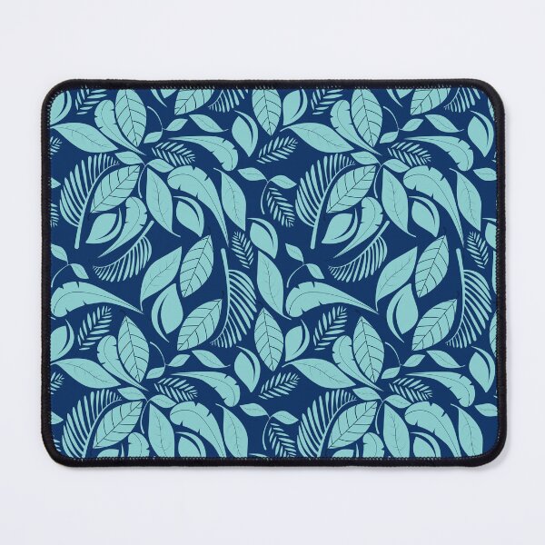 Item preview, Turquoise and Dark Blue Leaves Scandi Style Pattern designed and sold by humnoo.