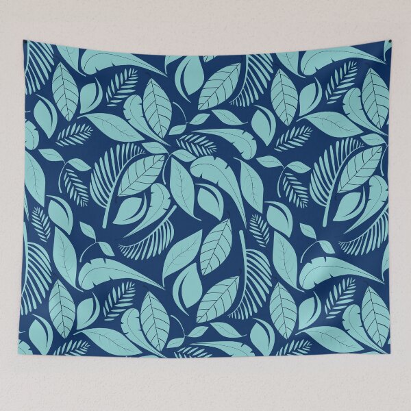 Item preview, Turquoise and Dark Blue Leaves Scandi Style Pattern designed and sold by humnoo.