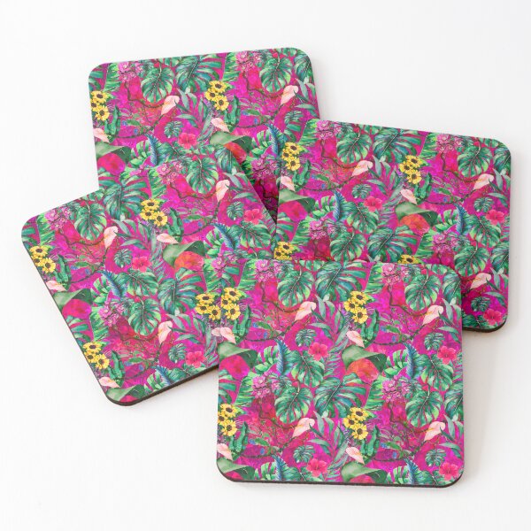 Item preview, Exotic pink fuchsia forest, leaves and flowers tropical pattern, botanical illustration, floral illustration   designed and sold by ZeinabTaha.