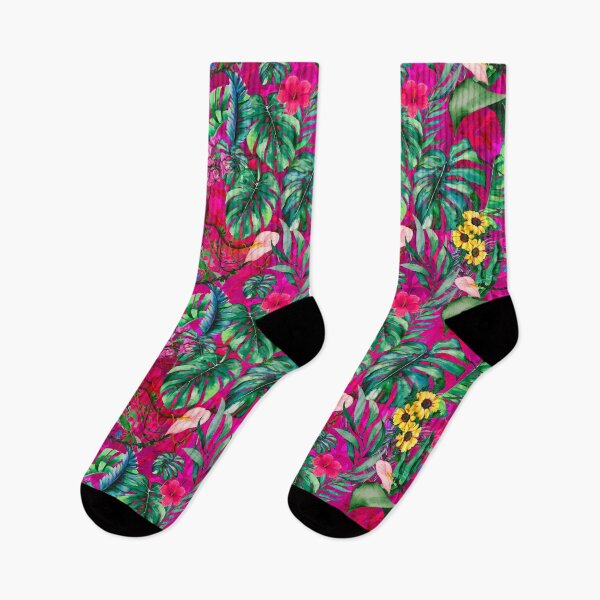Item preview, Exotic pink fuchsia forest, leaves and flowers tropical pattern, botanical illustration, floral illustration   designed and sold by ZeinabTaha.
