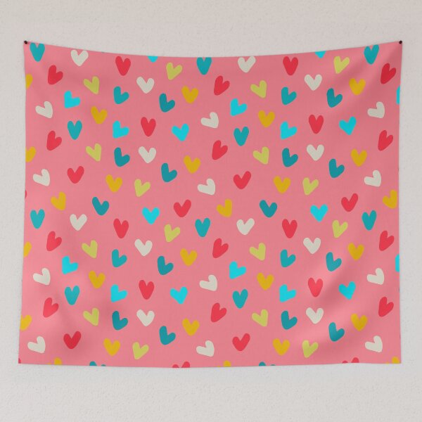 Item preview, Hand drawn multicolored heart shapes on pink background.  designed and sold by Svetlana Piatigoskaia.
