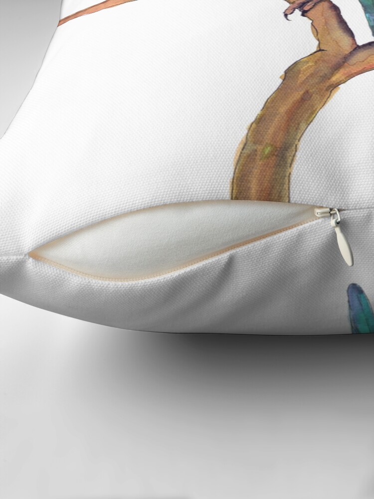 Thumbnail 2 of 4, Pillow, A watercolor of a blue quaker parrot designed and sold by Bwiselizzy.