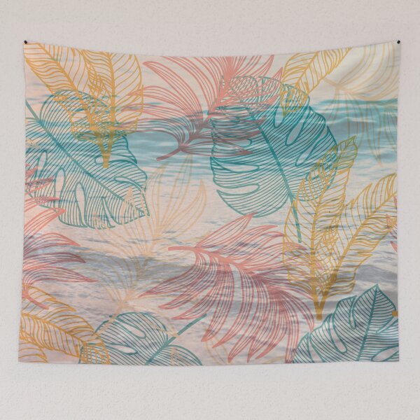 Item preview, pastel ocean with colorful leaf pattern designed and sold by Beeroclock.